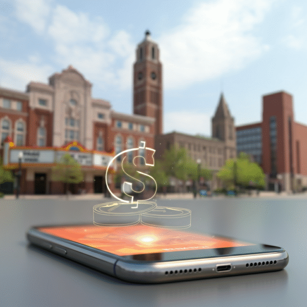 Smartphone with cash and city skyline. Sell at WeFixAll.ca.