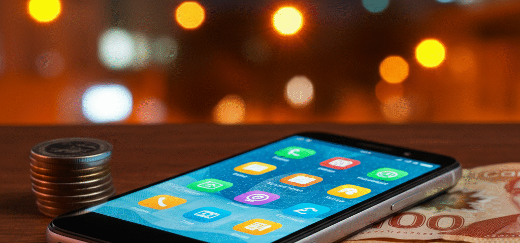 Sell your iPhone in Brampton with WeFixAll.ca. Smartphone with cash and city skyline.