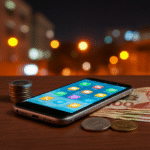 Sell your iPhone in Brampton with WeFixAll.ca. Smartphone with cash and city skyline.