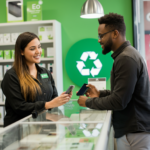 Person selling an iPhone in Brampton for instant cash at a local store.