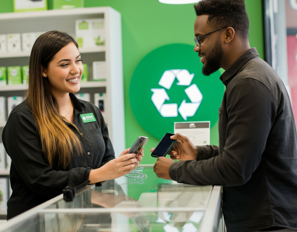 Person selling an iPhone in Brampton for instant cash at a local store.