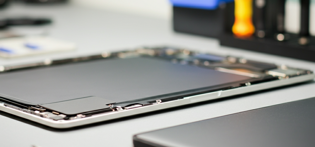 Professional MacBook repair services with tools and technicians.