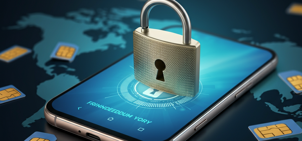 Smiling customer service representative holding a smartphone with a glowing unlocked padlock icon, symbolizing trusted cell phone unlocking services.