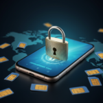 Smiling customer service representative holding a smartphone with a glowing unlocked padlock icon, symbolizing trusted cell phone unlocking services.