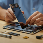 Professional technician repairing a cracked iPad screen in Brampton, showcasing high-quality and affordable iPad repair services.