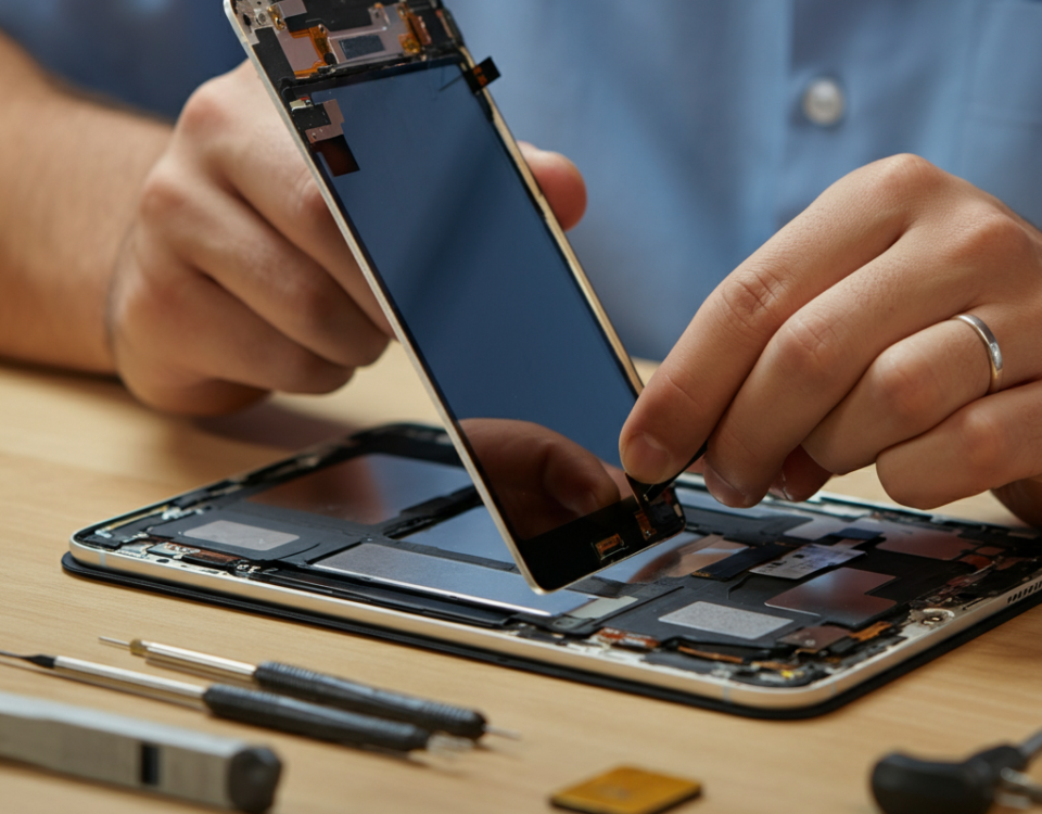 Professional technician repairing a cracked iPad screen in Brampton, showcasing high-quality and affordable iPad repair services.